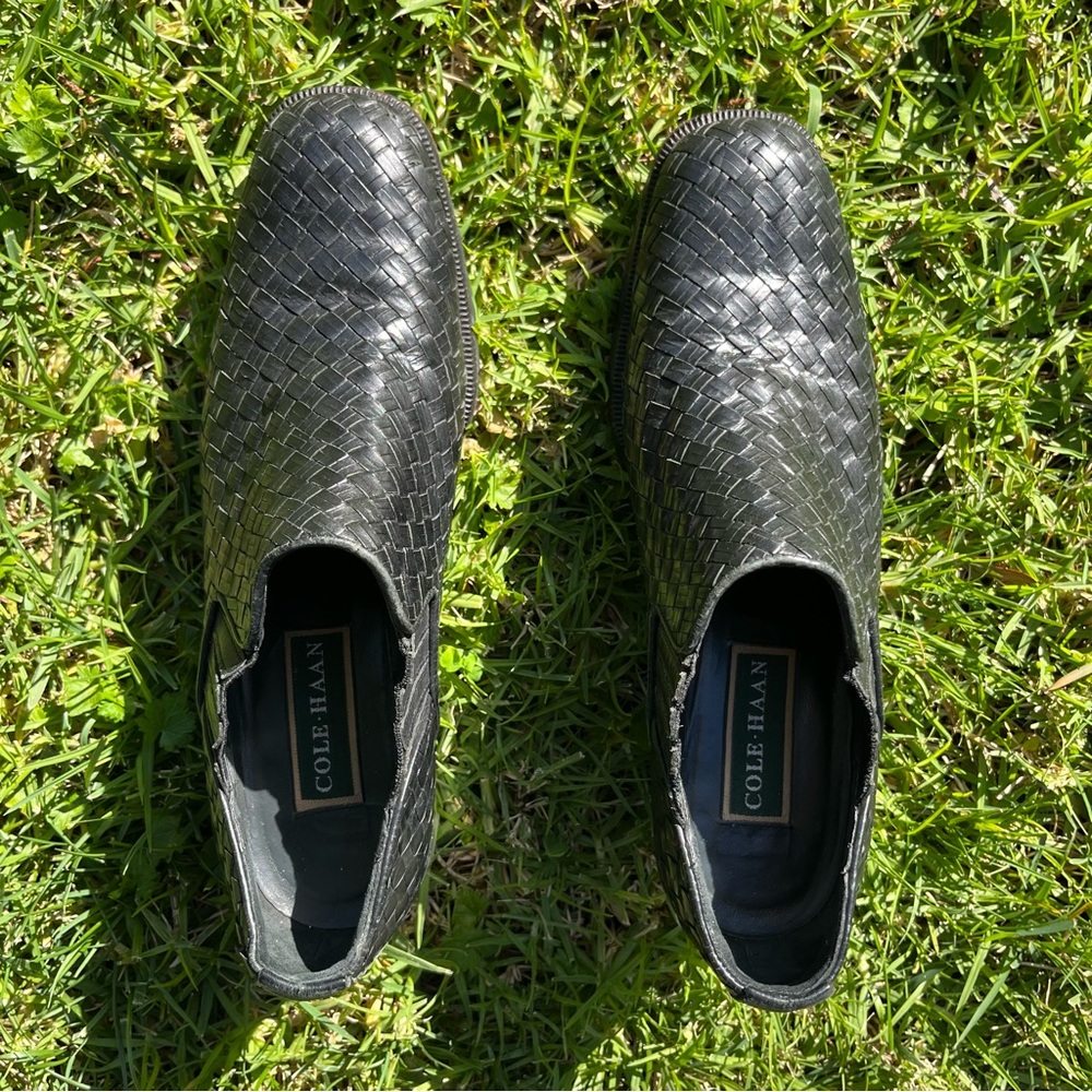 Vintage 90s Cole Haan Basketweave Leather Loafers Size 9 Made in Brazil - Picture 3 of 11